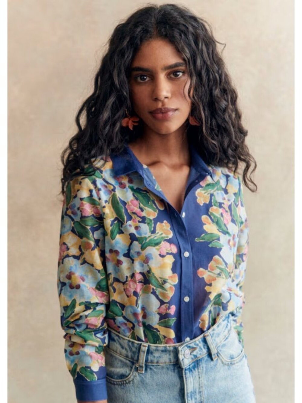 NWT Sezane x Aimie Pierro Shirt in Poetry Blue Floral Button Down Shirt 40 / 8
